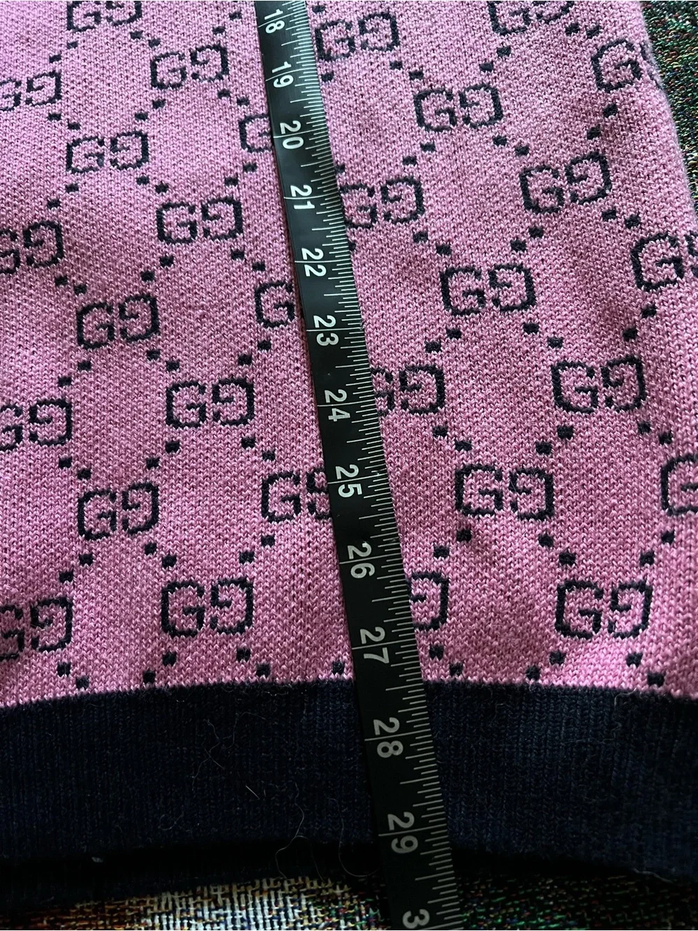 Gucci Pink GG Logo Crewneck Sweater with Navy Trim